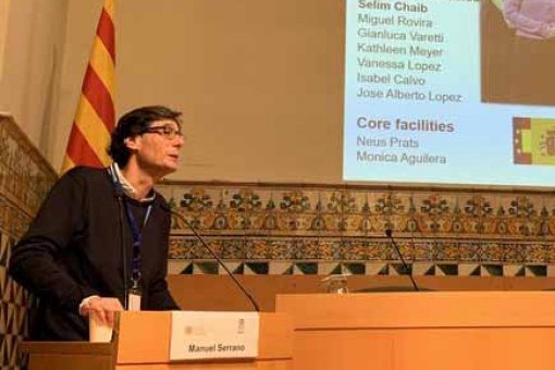 Manuel Serrano, ICREA researcher at IRB Barcelona, during his talk at the Barcelona Biomed Conference.